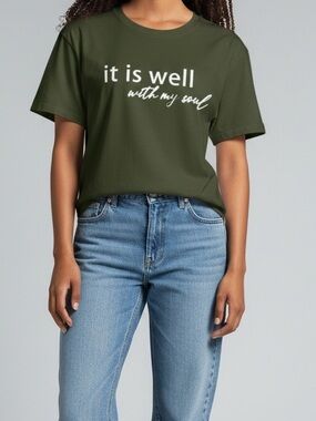 NEW• Olive Green Faith Graphic Tee "It Is Well With My Soul”•1X